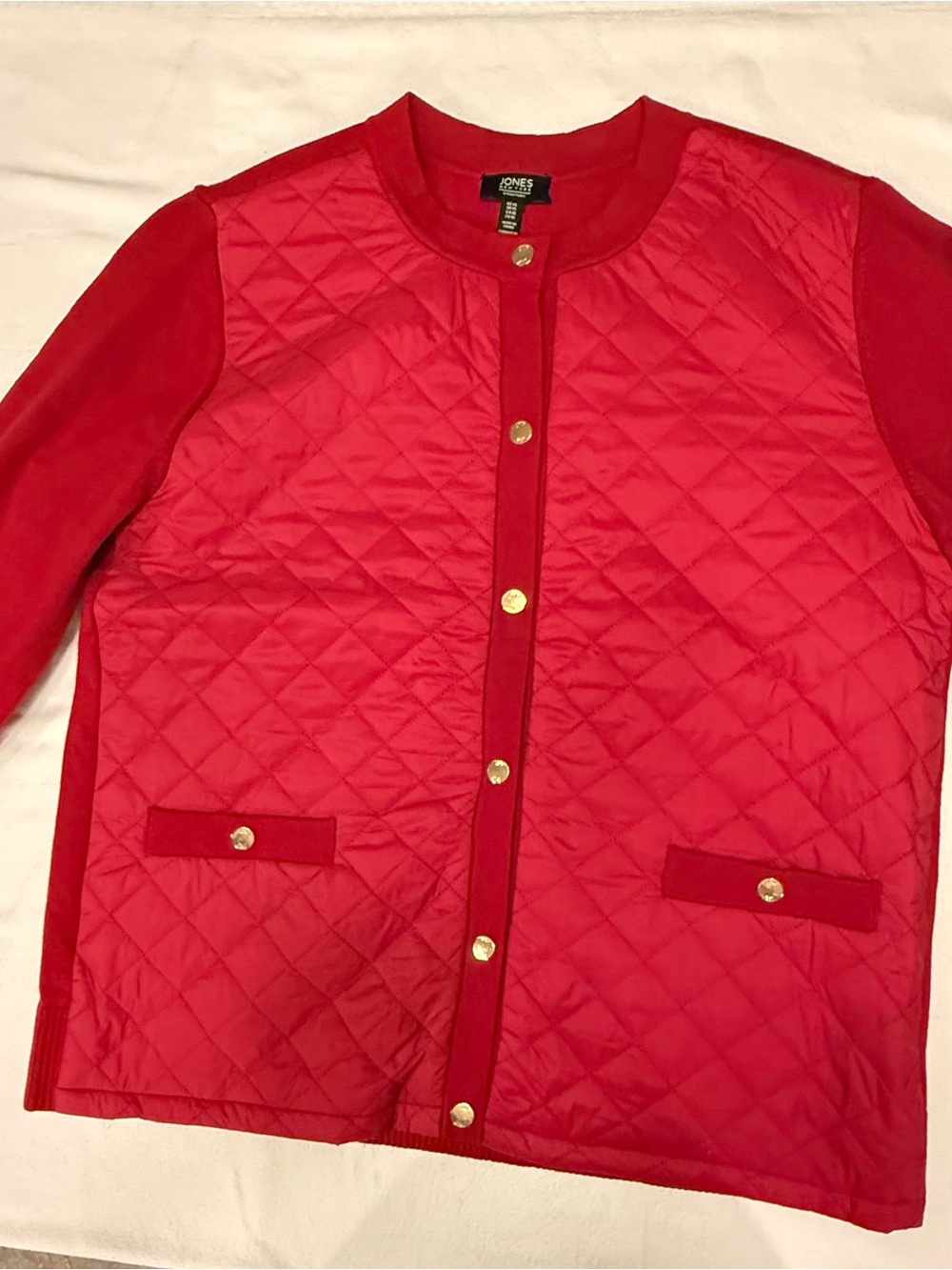 Jones New York Bright Red Quilted Snap-Front Jacket
